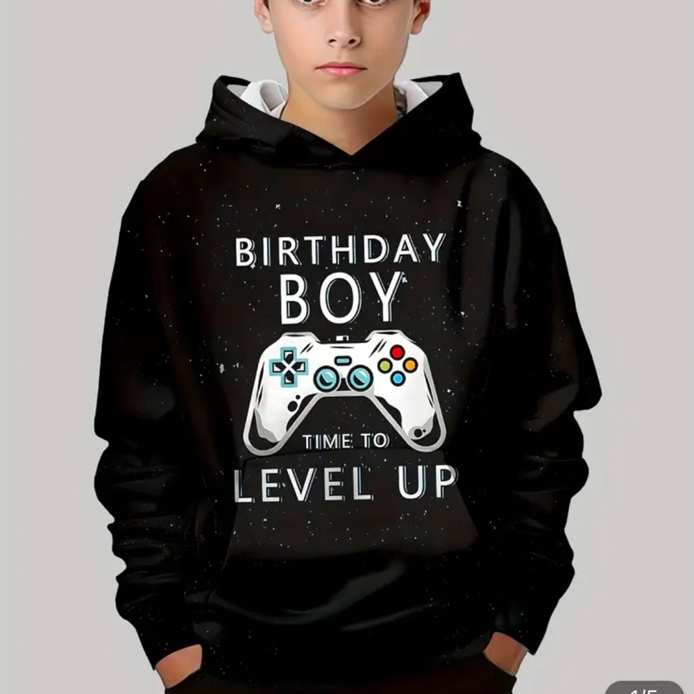 Boy's Gamer Level Up Birthday Hoodie shirt - Long Sleeve size 9-10Y